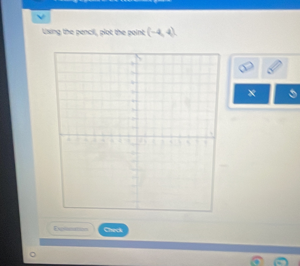 Using the pencil, plot the point (-4,4)
Explanataon Check