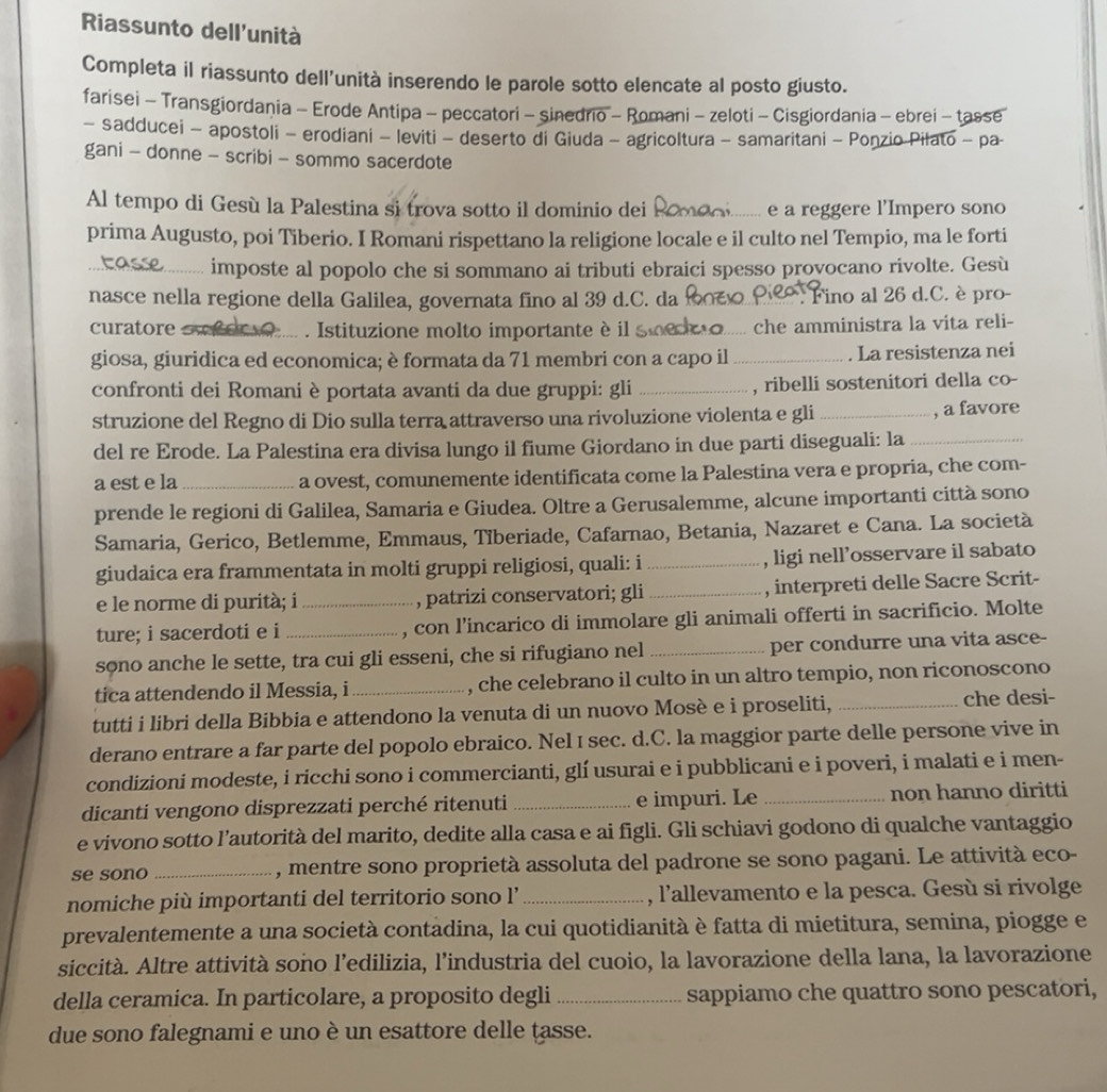 Risolto:Riassunto dell'unità Completa il riassunto dell'unità inserendo ...