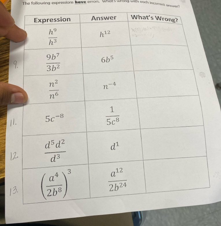 The following expressions have errors. What's wrong with each incorrect answer?