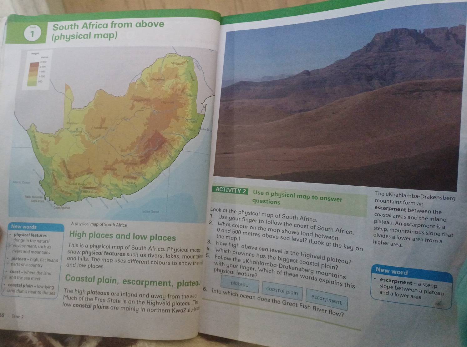 Solved: South Africa from above 1 (physical map) The uKhahlamba ...