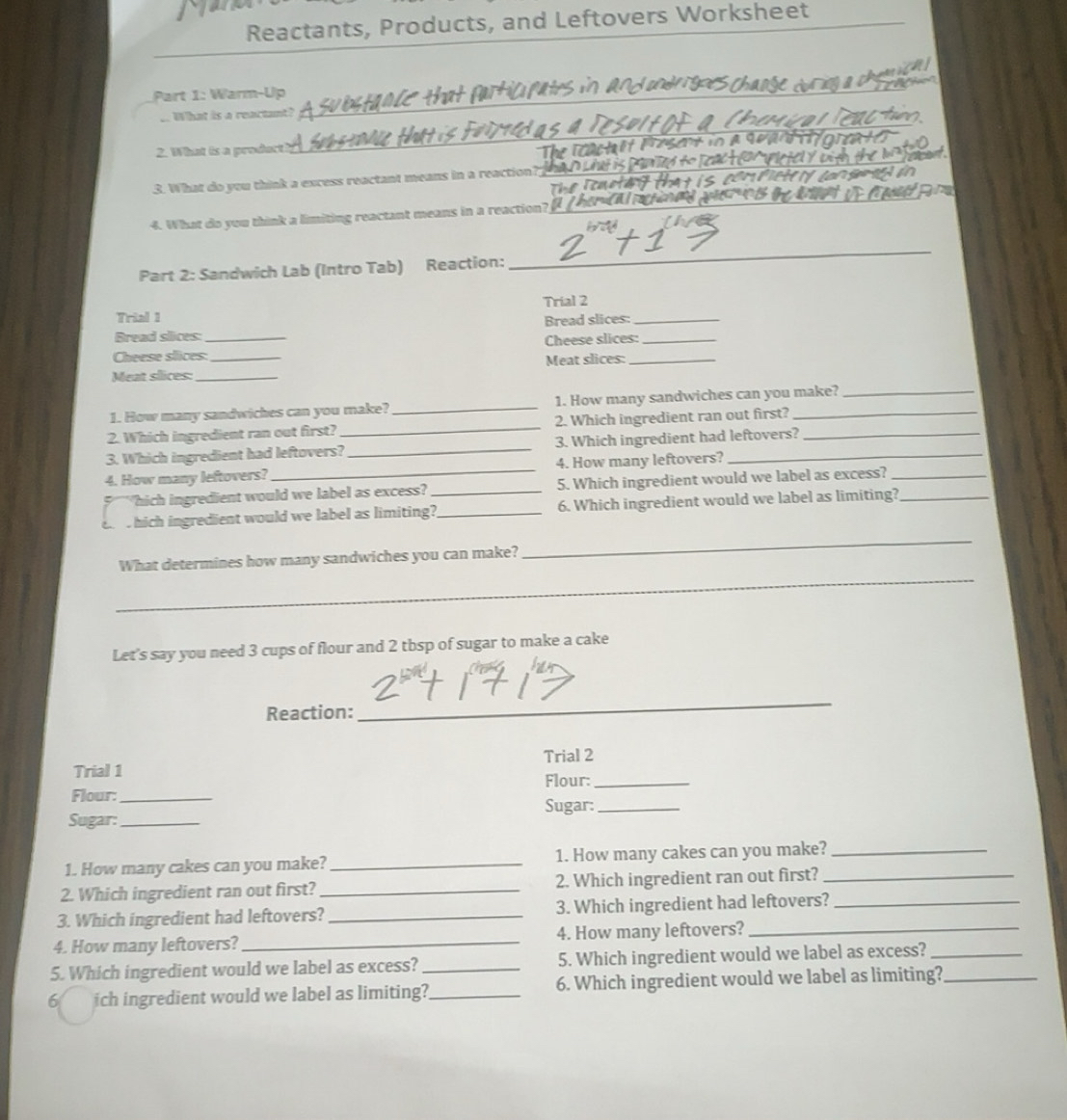 Solved: Reactants, Products, and Leftovers Worksheet Part 1: Warm-Up ...