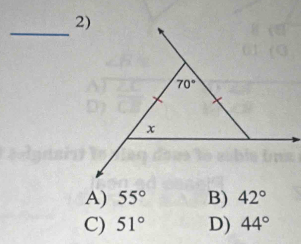 A) 55° B) 42°
C) 51° D) 44°