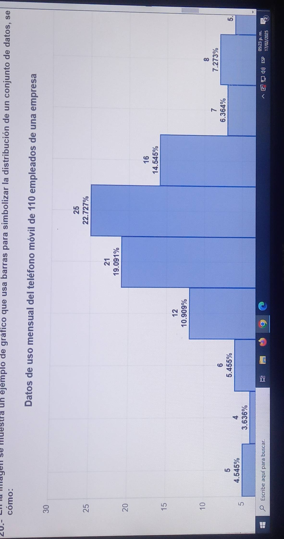 gen se muestra un ejemplo de gráfico que usa barras para simbolizar la distribución de un conjunto de datos, se 
cómo:
17/02/2025