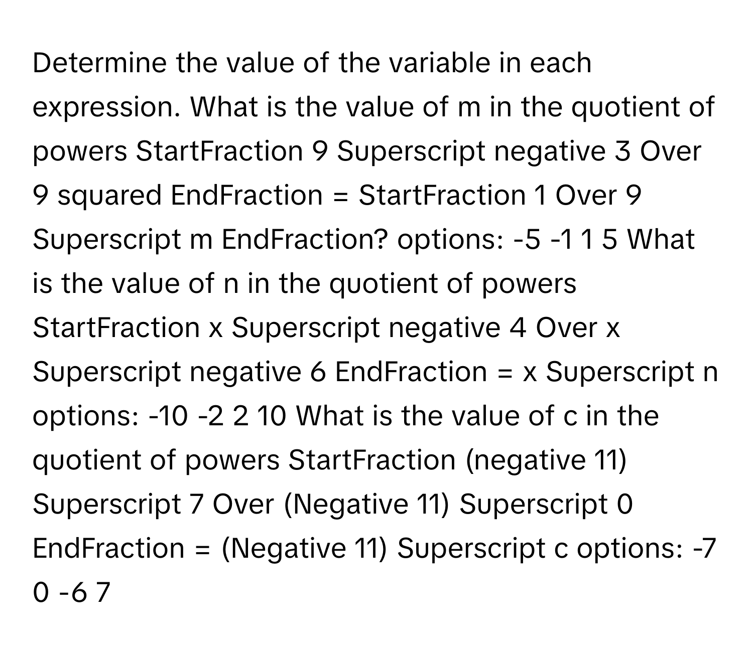 Solved: Determine the value of the variable in each expression. What is ...