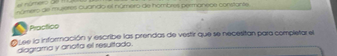 el númeiro de muje 
número de mujeres cuando el número de hombres permanece constante. 
Practico 
Lee la información y escribe las prendas de vestir que se necesitan para completar el 
diagrama y anota el resultado.