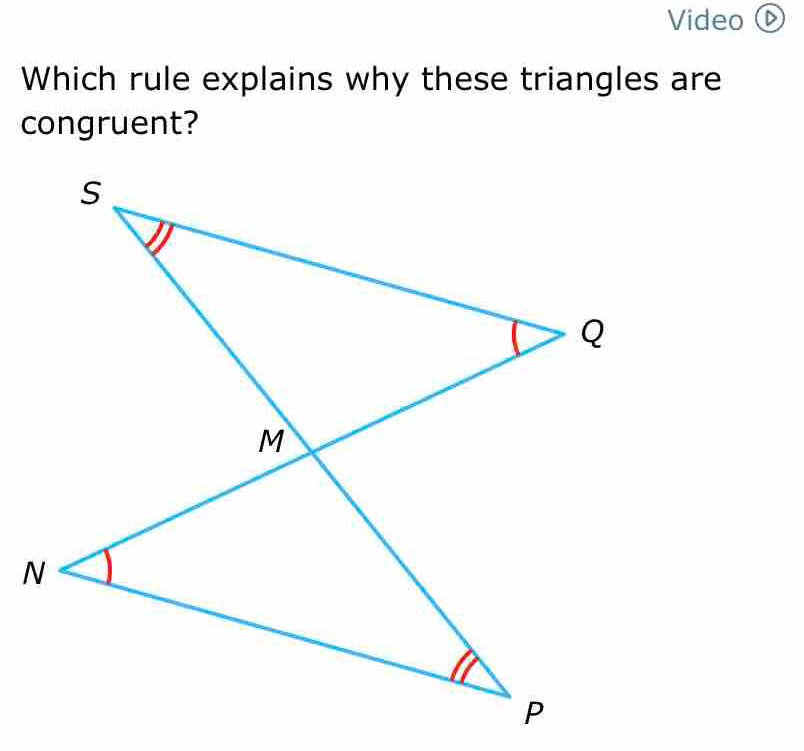 Video ⓑ 
Which rule explains why these triangles are 
congruent?