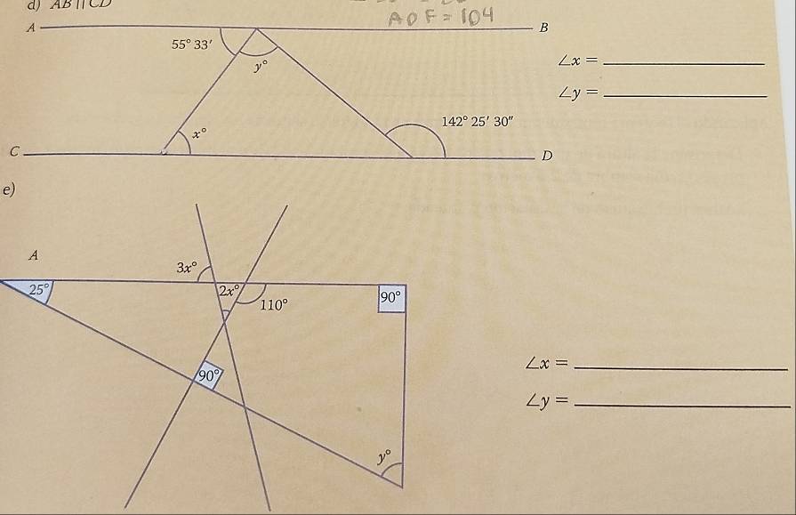 ABparallel CD
∠ x= _
_ ∠ y=
e)
∠ x= _
_ ∠ y=