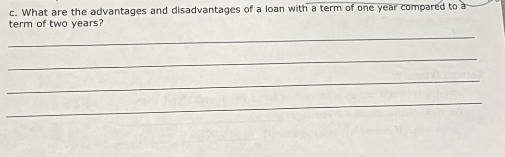 What are the advantages and disadvantages of a loan with a term of one year compared to a 
term of two years? 
_ 
_ 
_ 
_