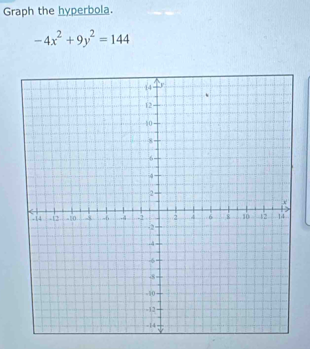 Graph the hyperbola.
-4x^2+9y^2=144