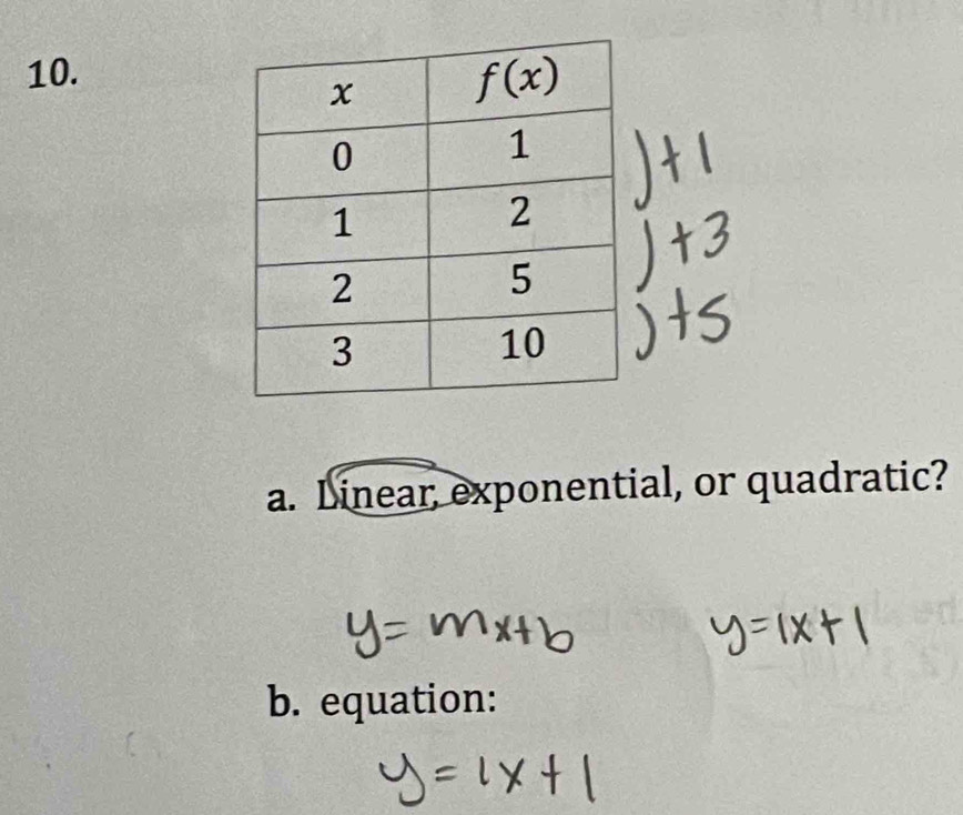 Linear, exponential, or quadratic?
b. equation: