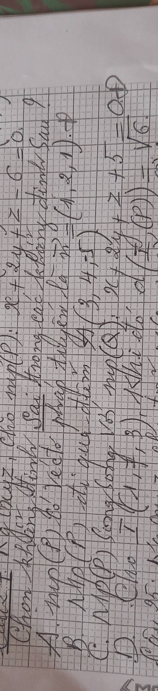 mg(P):x+2y+z-6=0. 
Chon keding siny sa ltrong ent tng dind foo?
A tup (P)to redl Ma I vector n=(1,2,1) ·
B Ae(R)- quat y)(3,4,-5)
C. WIp) Saong Song 1os hup (Q):x+2y+z+5=0.8)
D.Clao I(1,7,3) hI doo ( 1/2 ,(P))=sqrt(6).