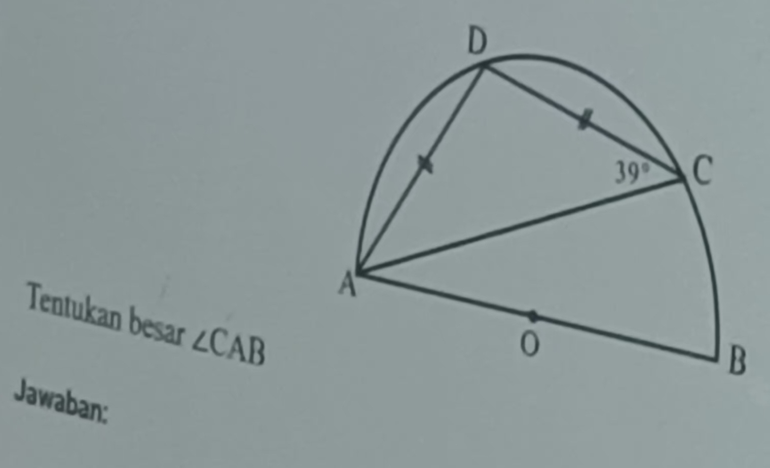 Tentukan besar ∠ CAB
Jawaban: