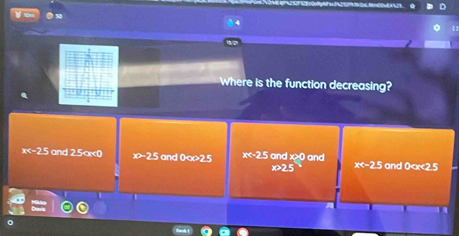 a
Where is the function decreasing?
x and 2.5 x>-2.5 and 0 2.5 x and x>0 and
x
x>2.5 and 0