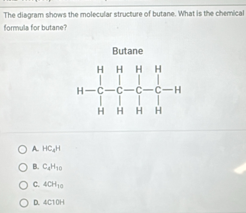 Solved: The diagram shows the molecular structure of butane. What is ...