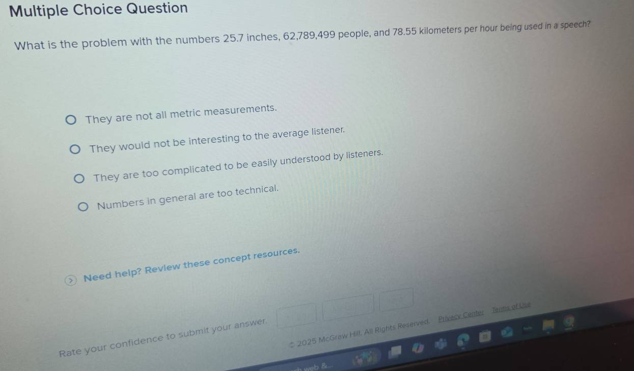 Solved: Question What is the problem with the numbers 25.7 inches, 62 ...