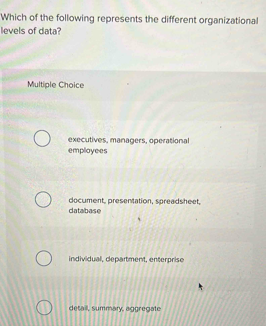 Solved: Which of the following represents the different organizational ...