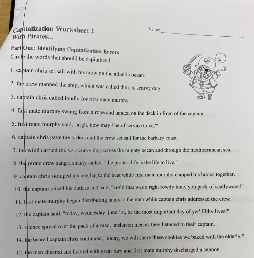 Solved: Capitalization Worksheet 2 Name: With Pirates... _ Part One ...