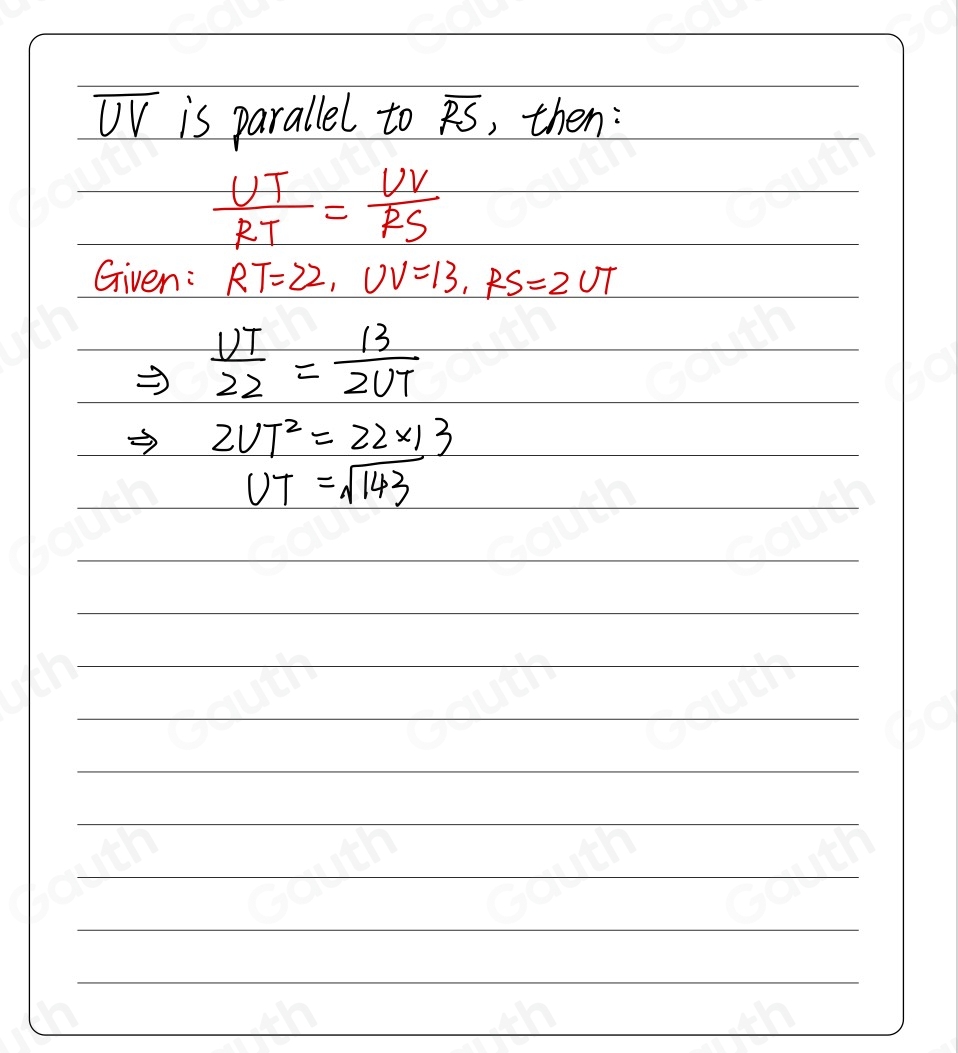 Solved: In the diagram below, overline UV is parallel to overline RS ...