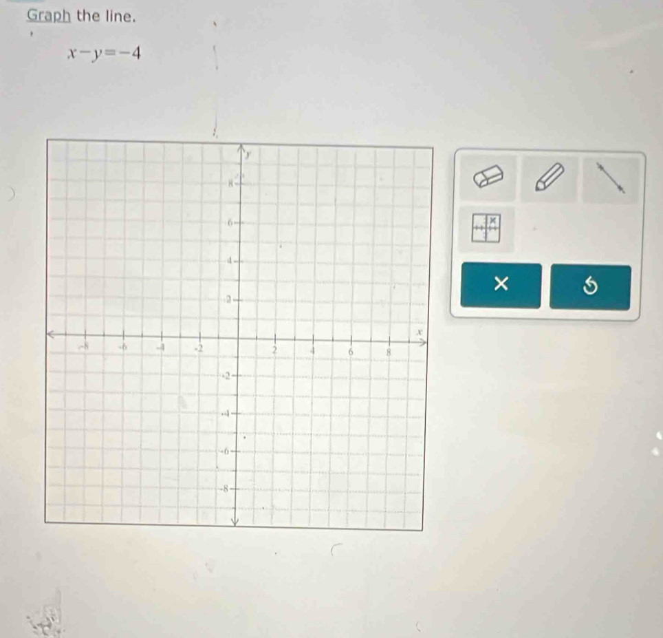 Graph the line.
x-y=-4
×