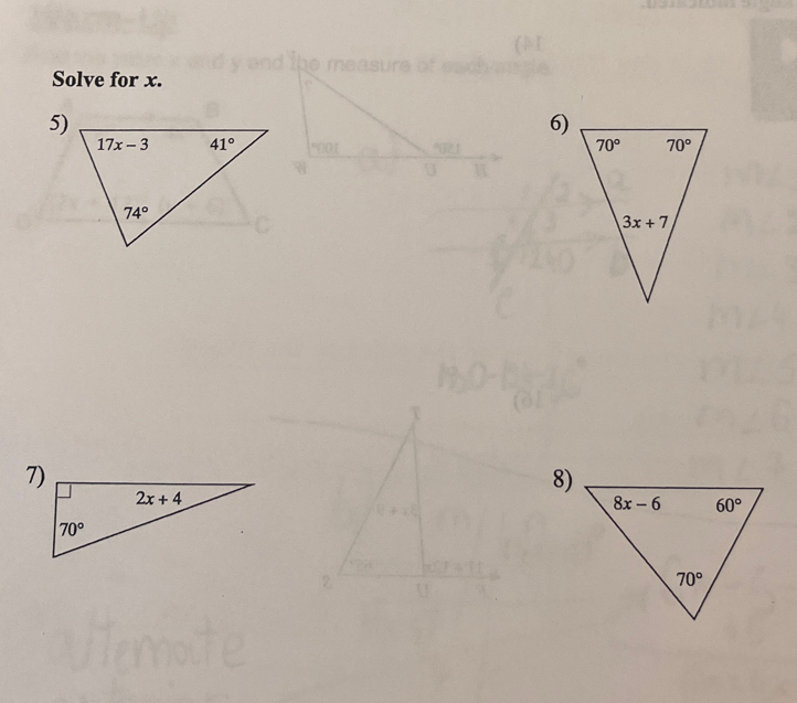 Solve for x.
5)
6)
8)