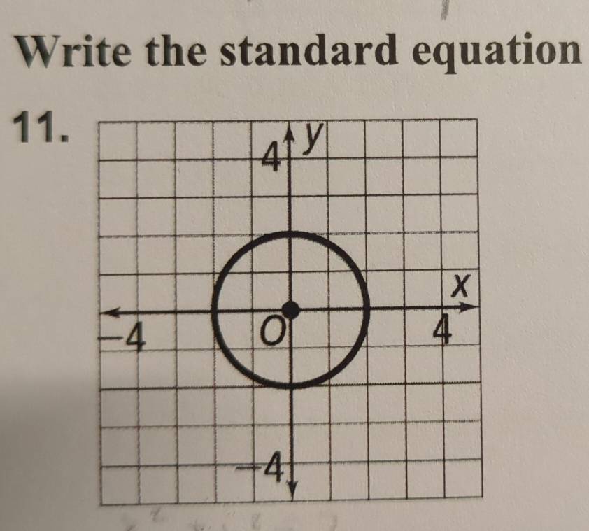 Write the standard equation
11 、
4 y
x
-4
0
4
-4