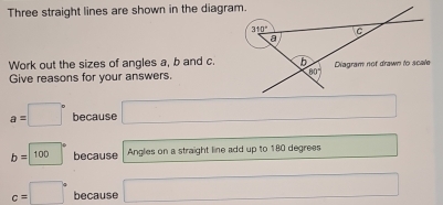 Solved: Three straight lines are shown in the diagra Work out the sizes ...