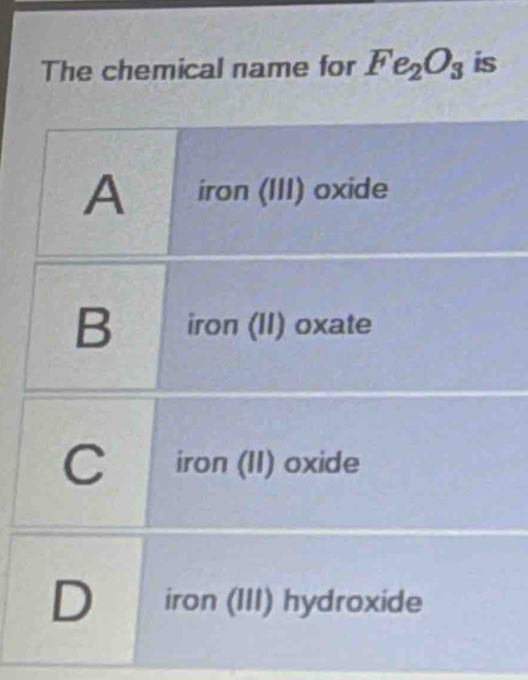 The chemical name for Fe_2O_3 is