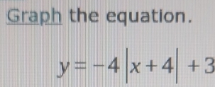 Graph the equation.
y=-4|x+4|+3