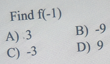 Find f(-1)
A) 3
B) -9
C) -3
D) 9