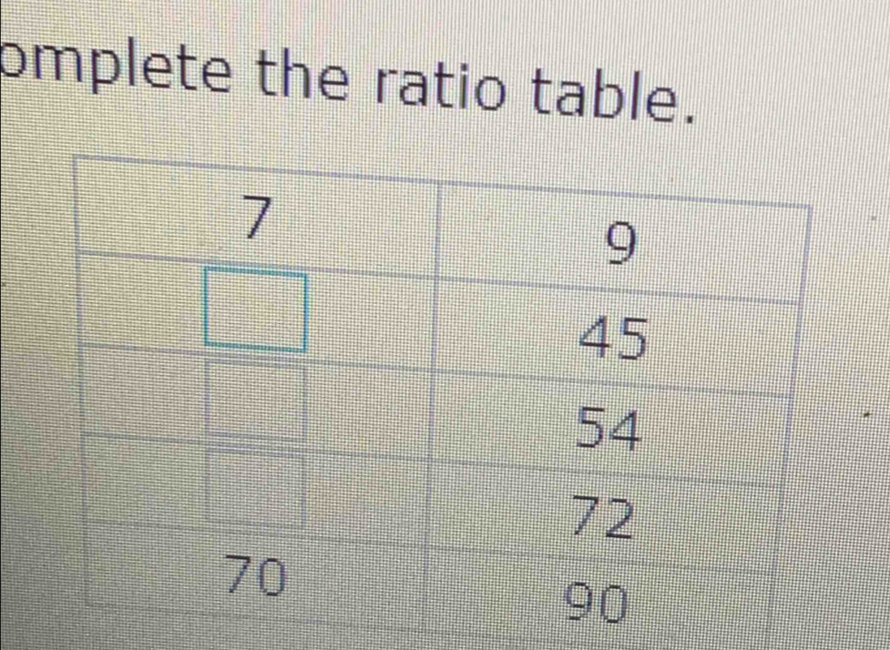 pmplete the ratio table.