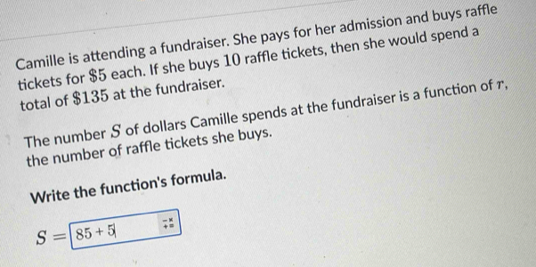 Solved: Camille is attending a fundraiser. She pays for her admission ...
