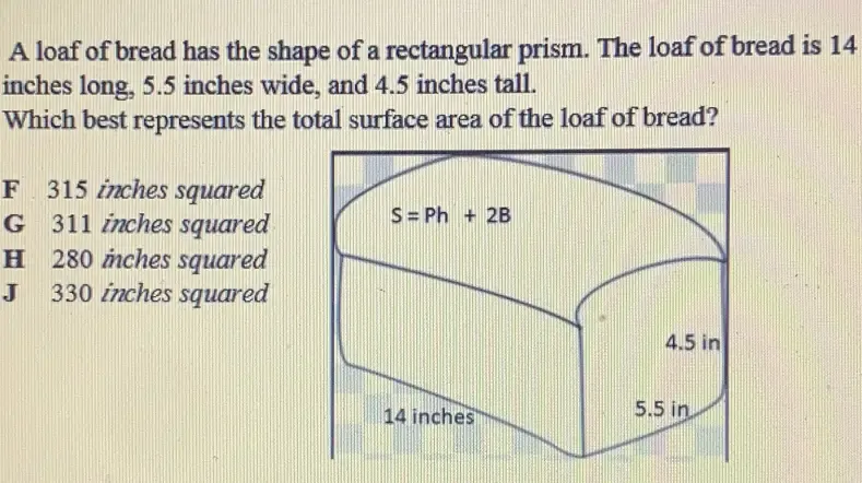 Solved: A loaf of bread has the shape of a rectangular prism. The loaf ...