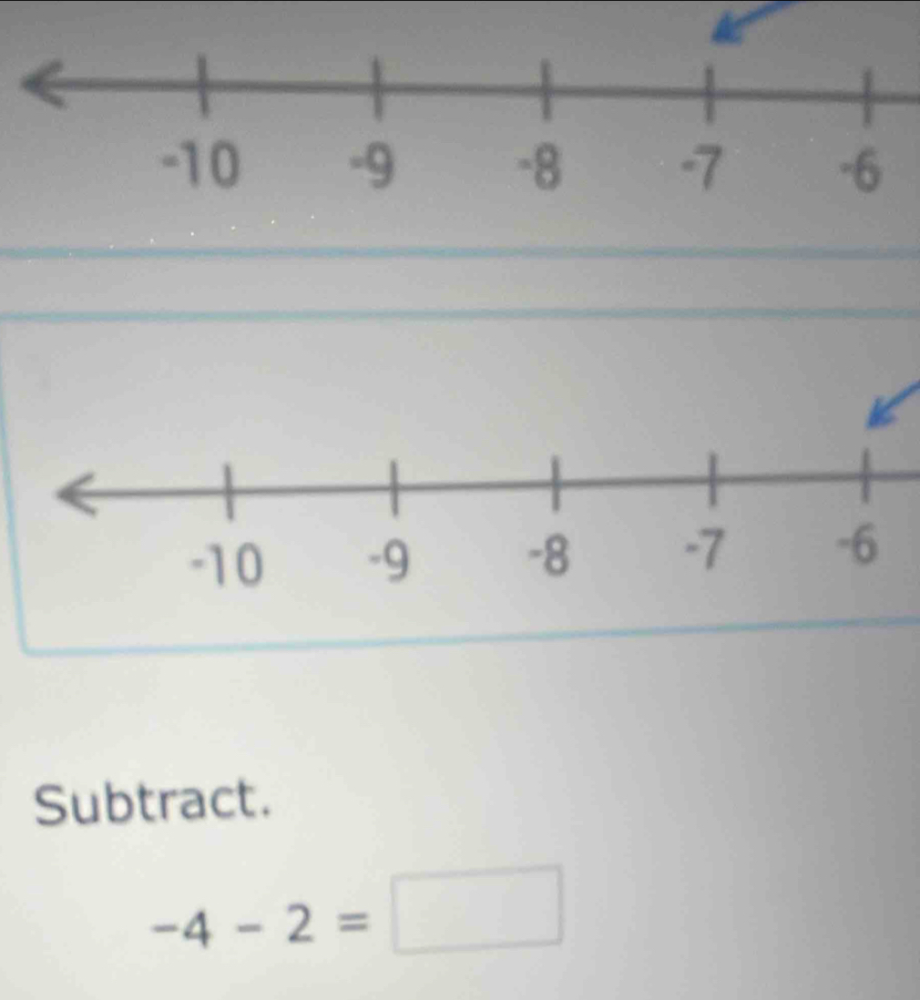 Subtract.
-4-2=□