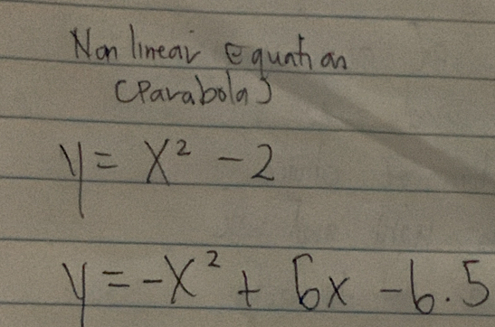 Non lineai egunt on
cparabolas
y=x^2-2
y=-x^2+6x-6.5