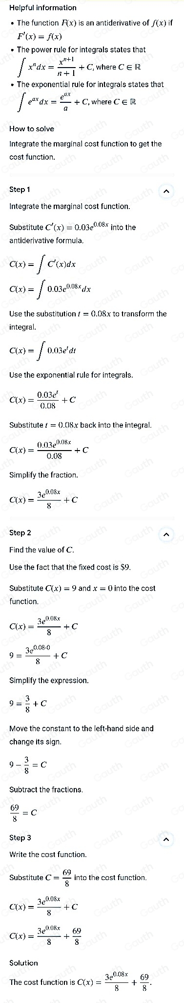 Solved: Find the cost function for the marginal cost function. C'(x)=0. ...