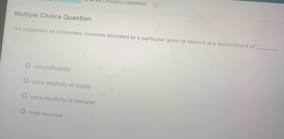 Solved: Concepts completed Multiple Choice Question The proportion of ...