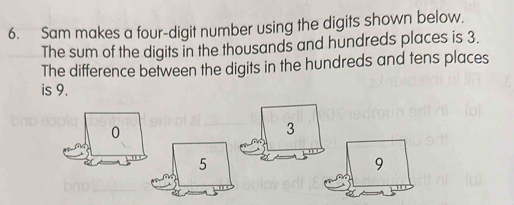 Sam makes a four-digit number using the digits shown below. The sum of ...