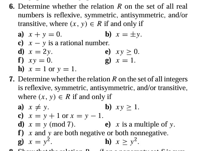 Solved: Determine whether the relation R on the set of all real numbers ...