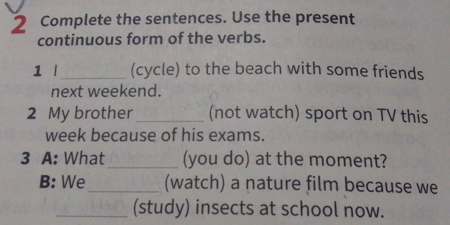 Solved: Complete the sentences. Use the present continuous form of the ...