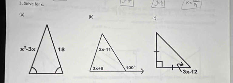 Solve for x.
(a) (b) (c)