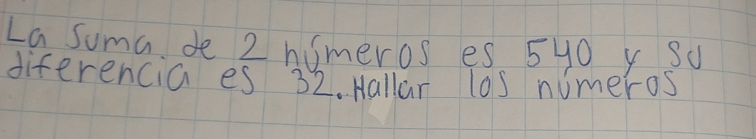 La suma de 2 himeros es 5y0 y Sd 
diferencia es 32. Hallar los numeros