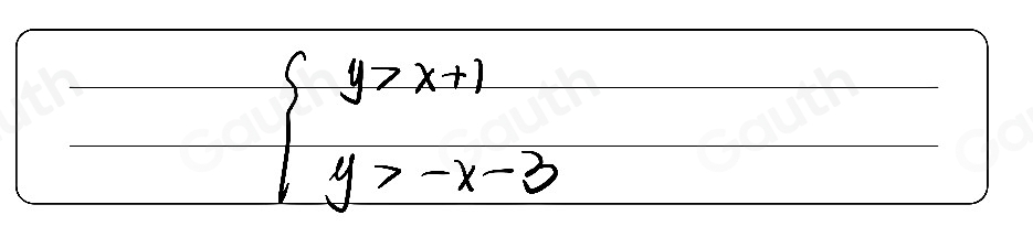 beginarrayl y>x+1 y>-x-3endarray.