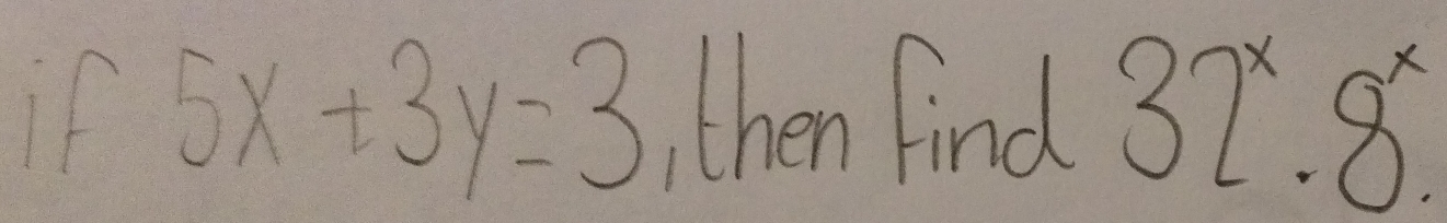 if 5x+3y=3 then find 32^x.8^x