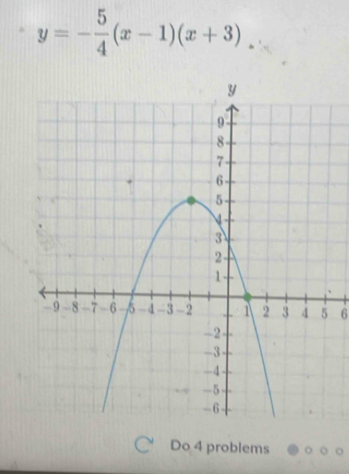 y=- 5/4 (x-1)(x+3)
6 
Do 4 problems