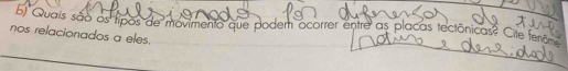 bl Quais são os tipos de movimento que podem ocorrer entre as placas tectônicas? Cite fenômo 
nos relacionados a eles.