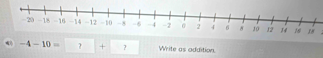 ) -4-10=□ 2 + ？ Write as addition.