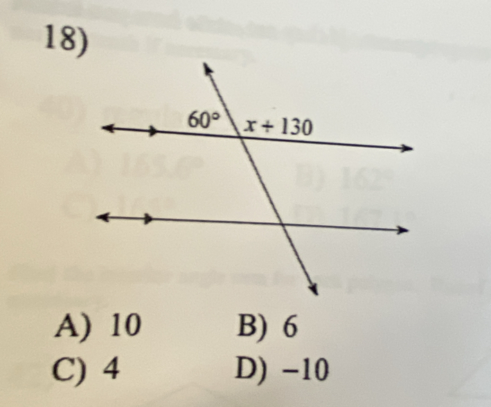 A) 10 B) 6
C) 4 D) -10