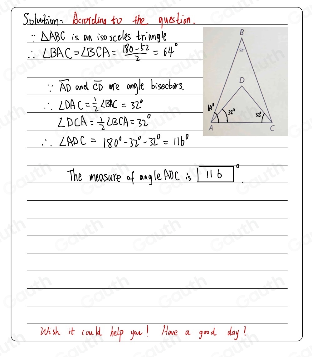 Solved: Given that ABC is an isosceles triangle and overline AD and ...