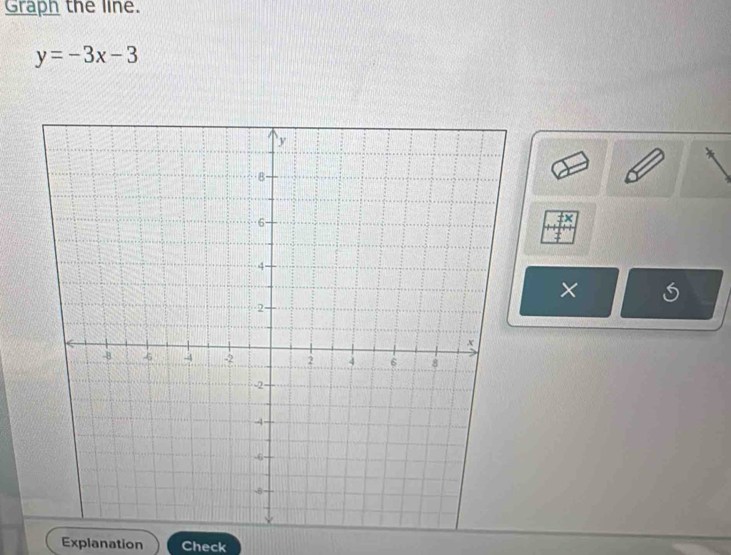 Graph the line.
y=-3x-3
× 
Explanation Check