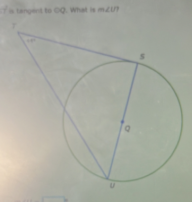 7 is tangent to odot Q. What is m∠ U